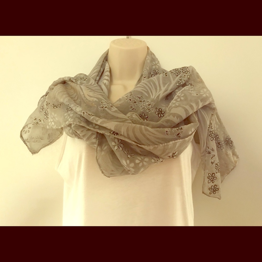 Hand- made, gray, silk - chiffon scarf